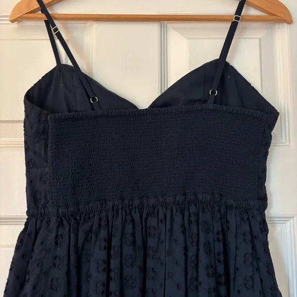 J. Crew Factory Navy Eyelet Tie Shoulder Cami Mini Dress S Preppy Summer Grad - Picture 9 of 10